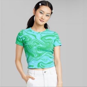 Wild Fable Women's Short Sleeve Fitted T-Shirt Green Swirl